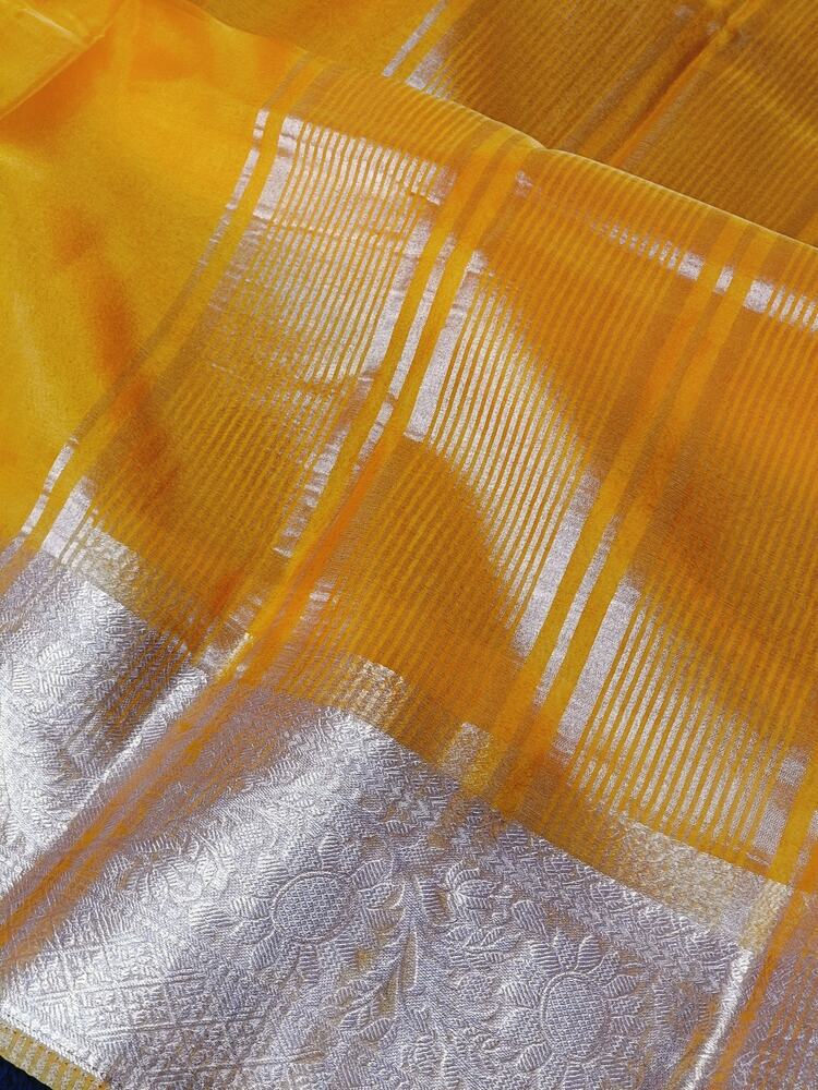 MANGO YELLOW PLAIN BANARASI ORGANZA SAREE