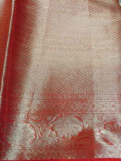 OFF WHITE LEHARIYA CONTRAST BORDER BANARASI ORGANZA SAREE