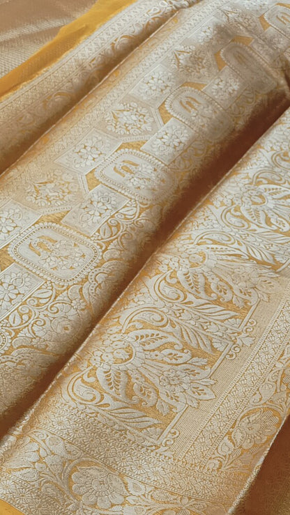 YELLOW LEHARIYA SAME BORDER BANARASI ORGANZA SAREE