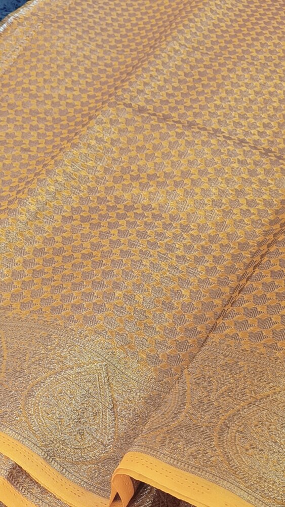 MUSTARD YELLOW LEHARIYA BANARASI ORGANZA SAREE