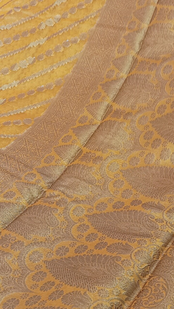 MUSTARD YELLOW LEHARIYA BANARASI ORGANZA SAREE