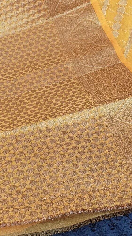 MUSTARD YELLOW LEHARIYA BANARASI ORGANZA SAREE