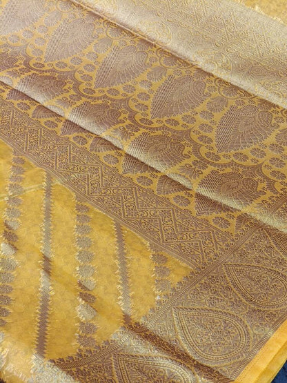 MUSTARD YELLOW LEHARIYA BANARASI ORGANZA SAREE