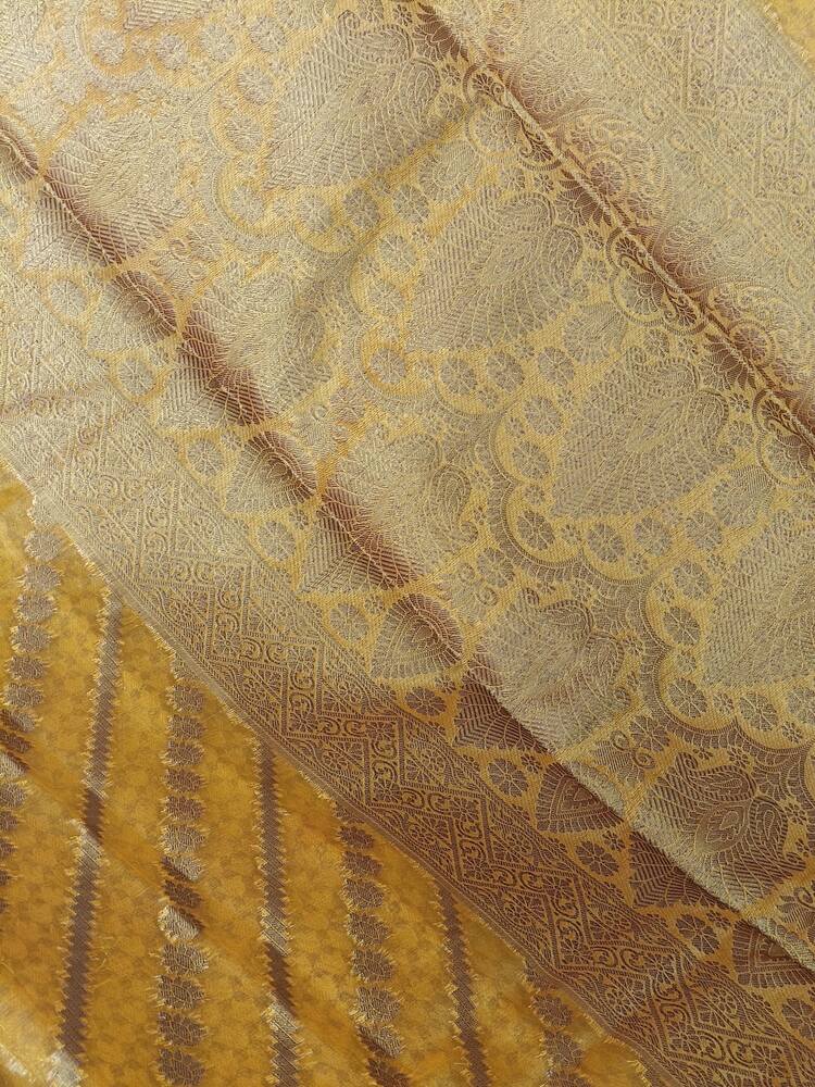 MUSTARD YELLOW LEHARIYA BANARASI ORGANZA SAREE