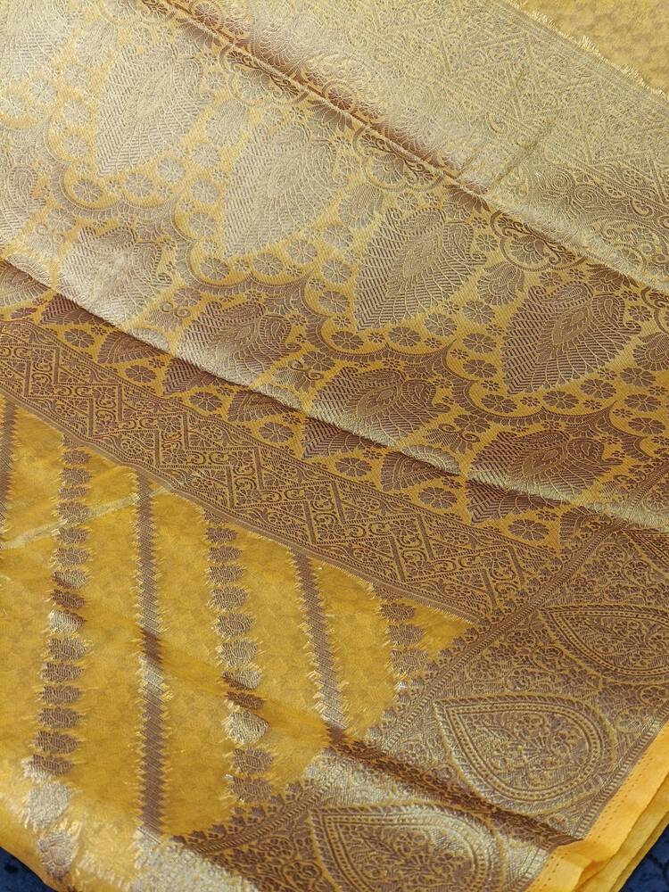 MUSTARD YELLOW LEHARIYA BANARASI ORGANZA SAREE