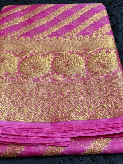 MAGENTA LEHARIYA RESHAM BORDER BANARASI ORGANZA SAREE