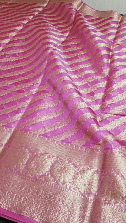 MAGENTA LEHARIYA RESHAM BORDER BANARASI ORGANZA SAREE