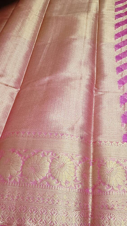 MAGENTA LEHARIYA RESHAM BORDER BANARASI ORGANZA SAREE