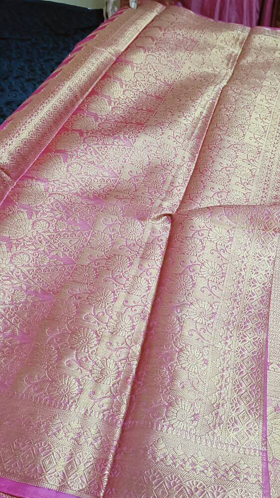 MAGENTA LEHARIYA RESHAM BORDER BANARASI ORGANZA SAREE