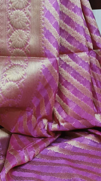 MAGENTA LEHARIYA RESHAM BORDER BANARASI ORGANZA SAREE