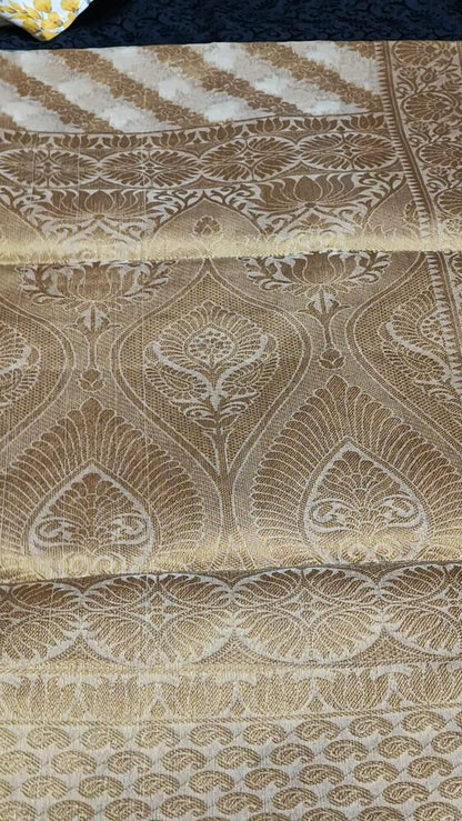 WHITE LEHARIYA SMALL BORDER BANARASI ORGANZA SAREE