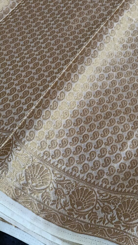 WHITE LEHARIYA SMALL BORDER BANARASI ORGANZA SAREE