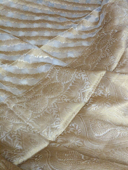 WHITE LEHARIYA SMALL BORDER BANARASI ORGANZA SAREE