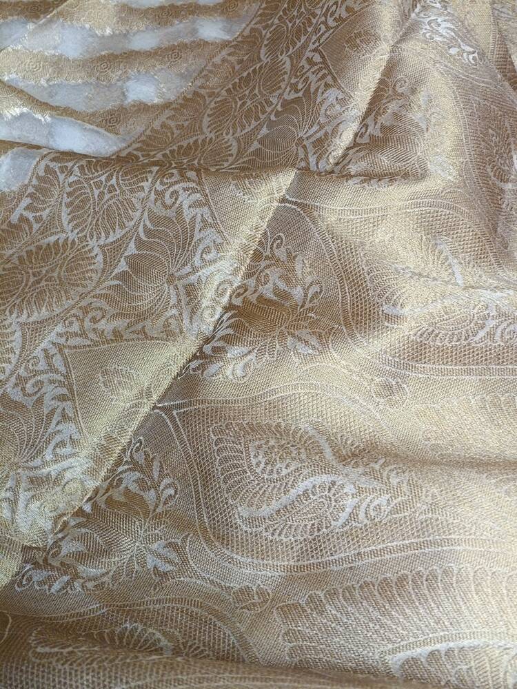 WHITE LEHARIYA SMALL BORDER BANARASI ORGANZA SAREE