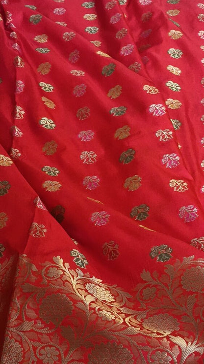 RED MEENAKARI BUTI MOTIF PAITHANI BANARASI KATAN SILK SAREE