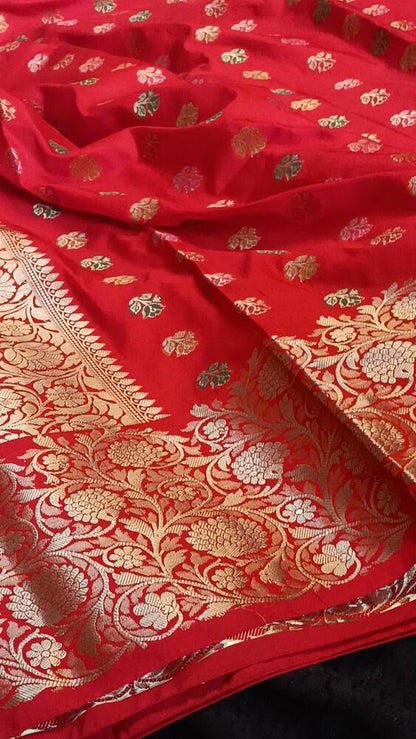 RED MEENAKARI BUTI MOTIF PAITHANI BANARASI KATAN SILK SAREE