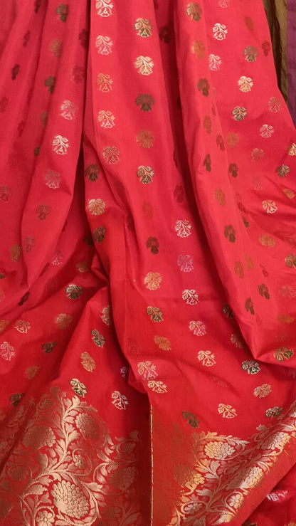 RED MEENAKARI BUTI MOTIF PAITHANI BANARASI KATAN SILK SAREE