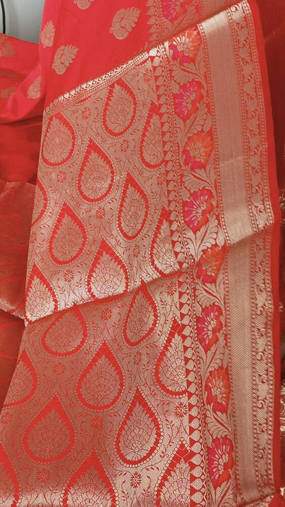 RED BUTTA LEAF MOTIF PAITHANI BANARASI KATAN SILK SAREE