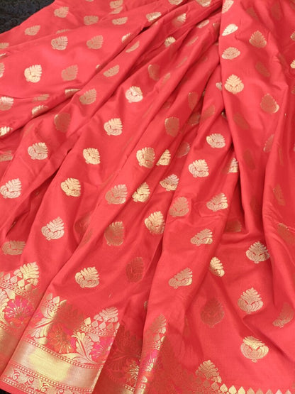 RED BUTTA LEAF MOTIF PAITHANI BANARASI KATAN SILK SAREE