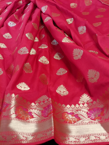 RED BUTTA LEAF MOTIF PAITHANI BANARASI KATAN SILK SAREE