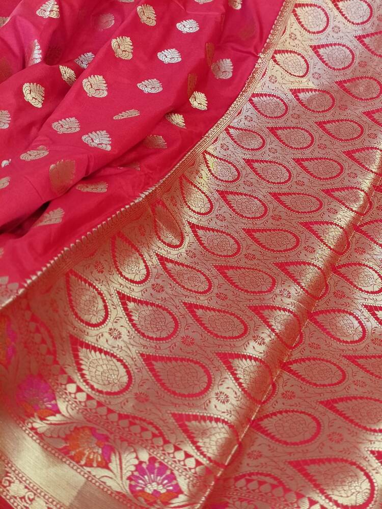 RED BUTTA LEAF MOTIF PAITHANI BANARASI KATAN SILK SAREE