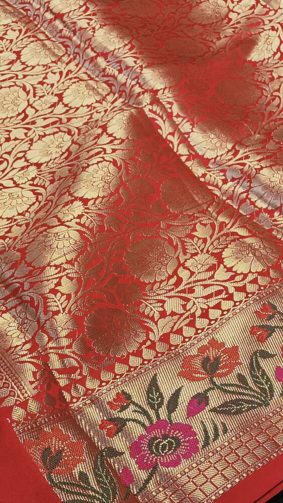 RED BUTTA MANGO MOTIF PAITHANI BANARASI KATAN SILK SAREE