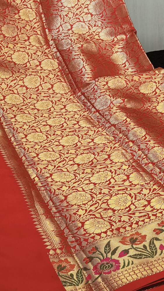 RED BUTTA MANGO MOTIF PAITHANI BANARASI KATAN SILK SAREE