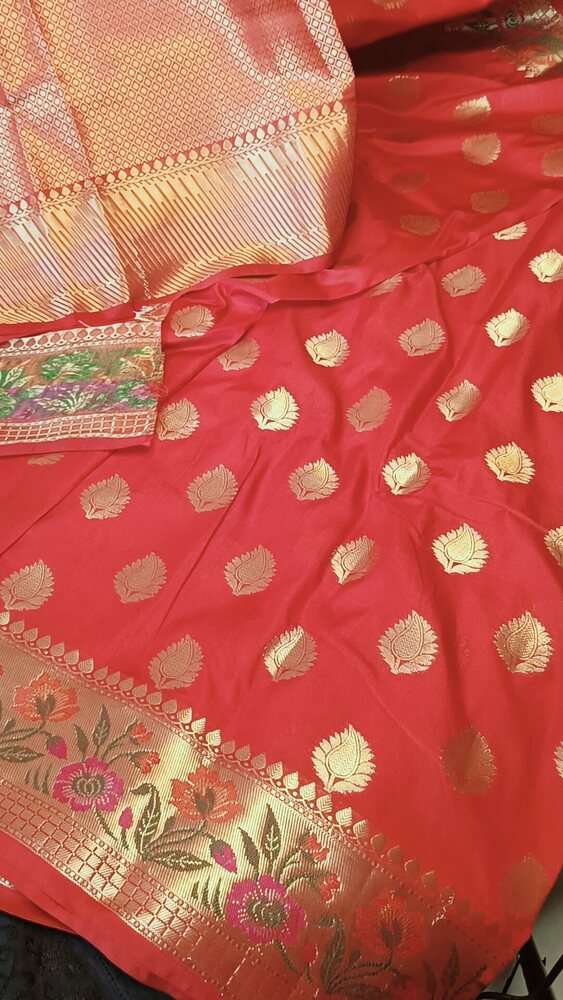 RED BUTTA MANGO MOTIF PAITHANI BANARASI KATAN SILK SAREE