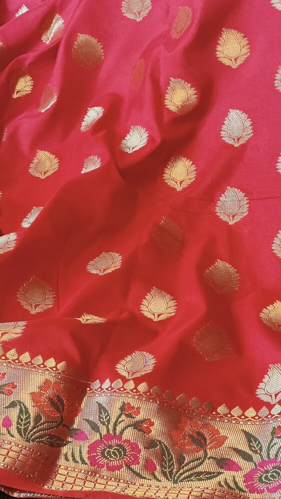 RED BUTTA MANGO MOTIF PAITHANI BANARASI KATAN SILK SAREE