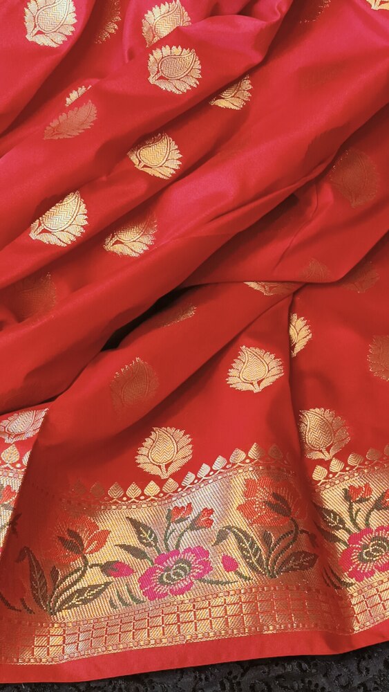 RED BUTTA MANGO MOTIF PAITHANI BANARASI KATAN SILK SAREE