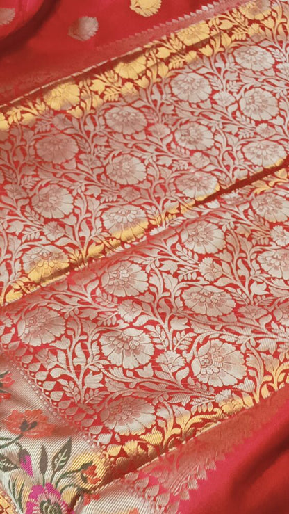 RED BUTTA MANGO MOTIF PAITHANI BANARASI KATAN SILK SAREE