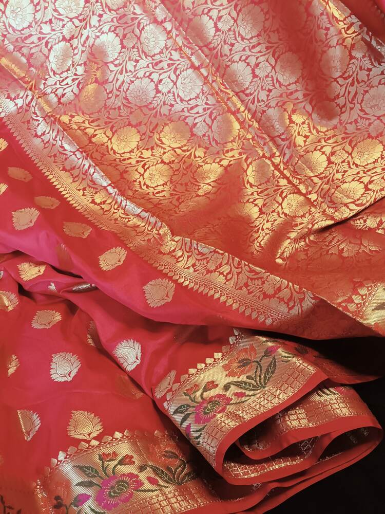 RED BUTTA MANGO MOTIF PAITHANI BANARASI KATAN SILK SAREE