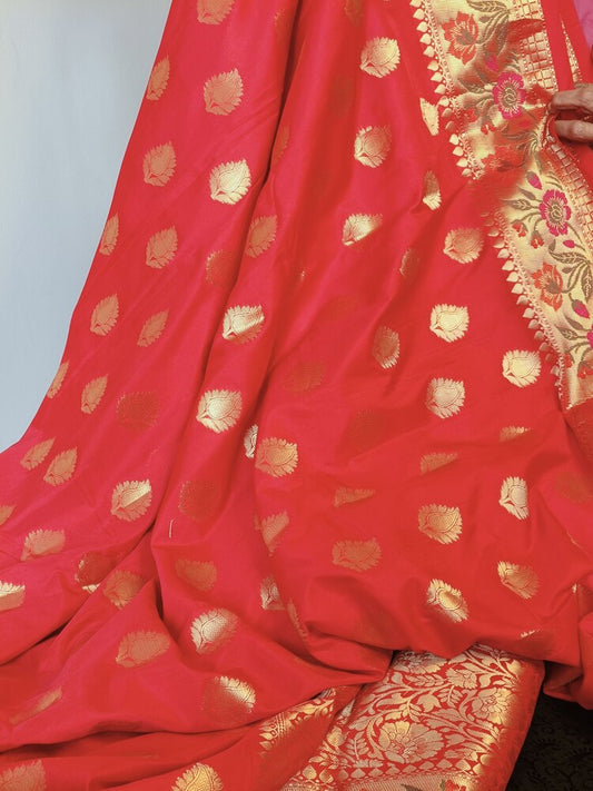 RED BUTTA MANGO MOTIF PAITHANI BANARASI KATAN SILK SAREE