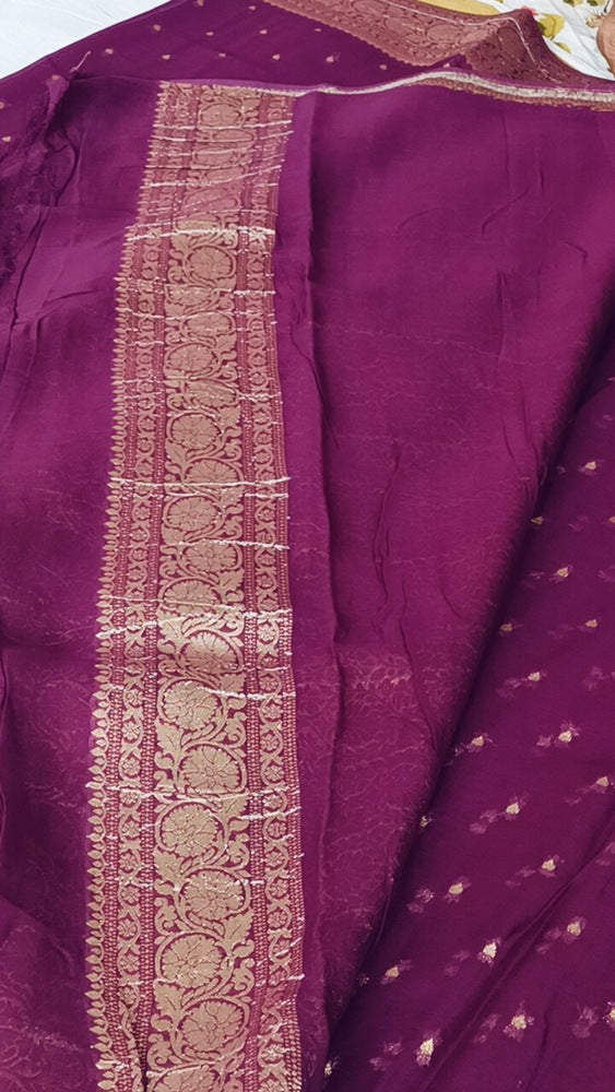 WINE BUTI PURE BANARASI KHADDI GEORGETTE SAREE