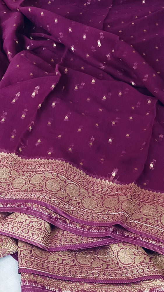 WINE BUTI PURE BANARASI KHADDI GEORGETTE SAREE