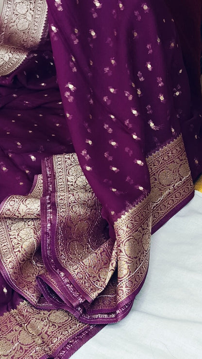 WINE BUTI PURE BANARASI KHADDI GEORGETTE SAREE