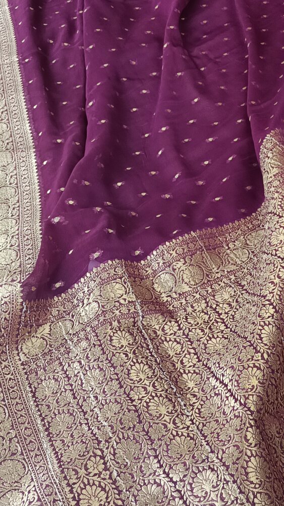 WINE BUTI PURE BANARASI KHADDI GEORGETTE SAREE