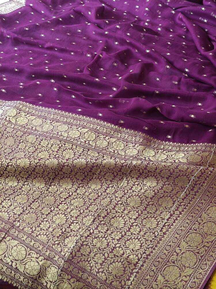 WINE BUTI PURE BANARASI KHADDI GEORGETTE SAREE