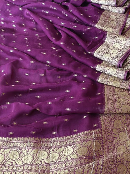 WINE BUTI PURE BANARASI KHADDI GEORGETTE SAREE