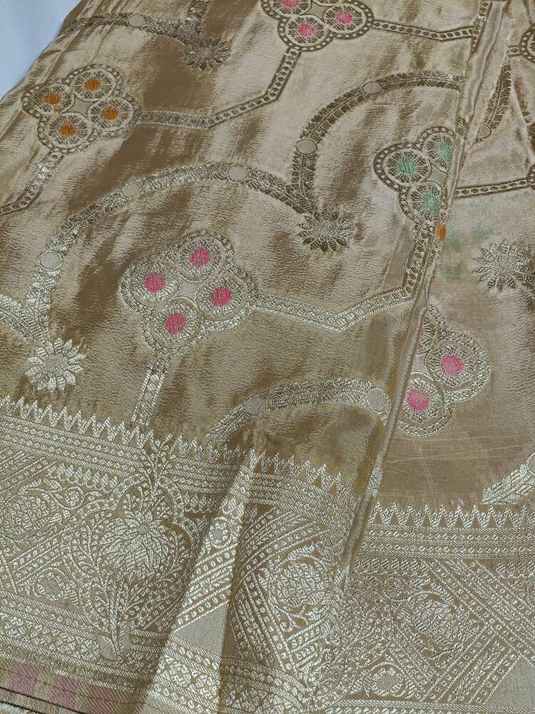 CREAM MEENAKARI PURE KHADDI CHIFFON SAREE