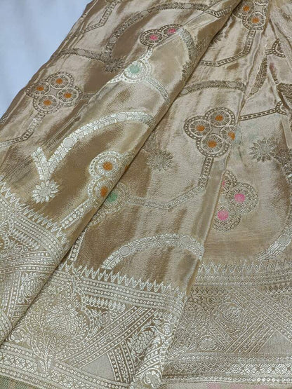 CREAM MEENAKARI PURE KHADDI CHIFFON SAREE