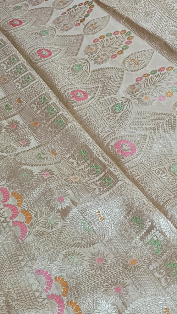 CREAM MEENAKARI PURE KHADDI CHIFFON SAREE