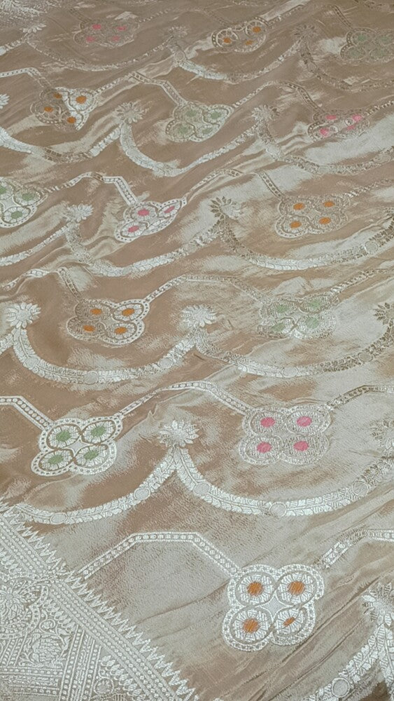 CREAM MEENAKARI PURE KHADDI CHIFFON SAREE