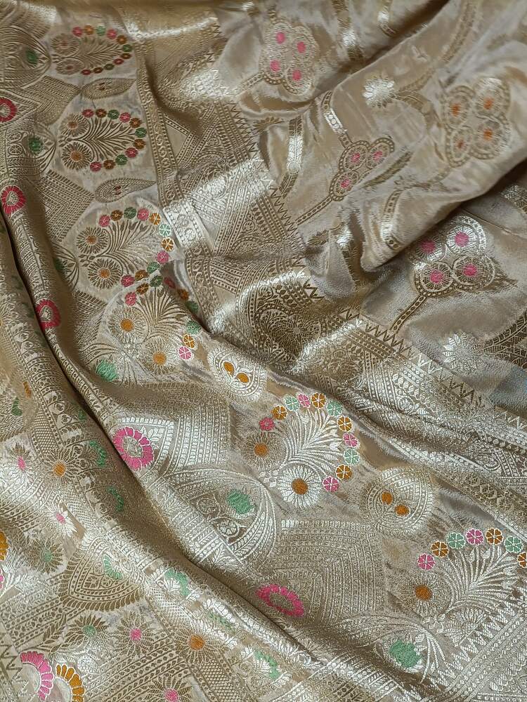 CREAM MEENAKARI PURE KHADDI CHIFFON SAREE