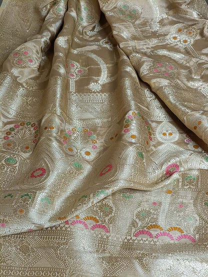 CREAM MEENAKARI PURE KHADDI CHIFFON SAREE