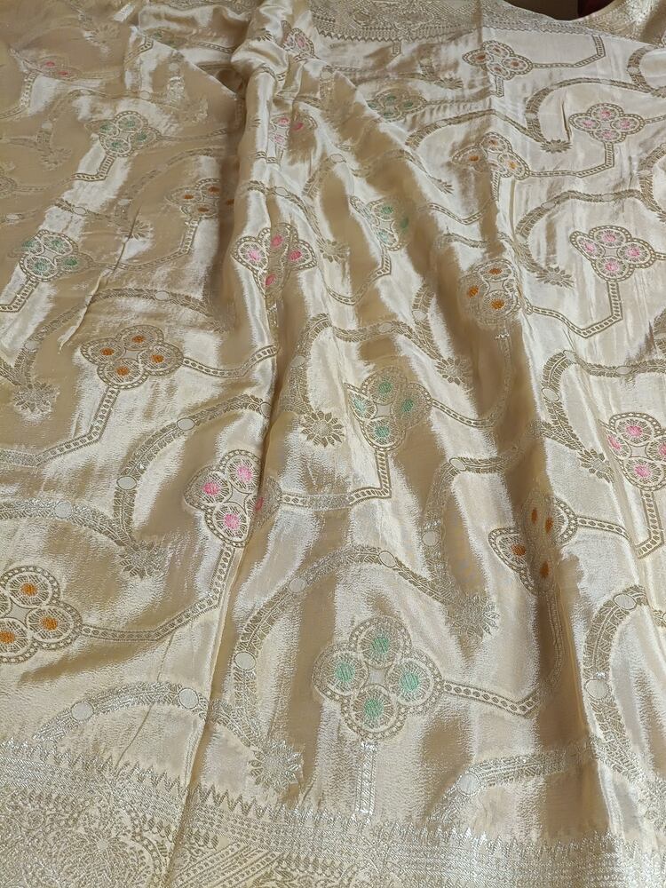 CREAM MEENAKARI PURE KHADDI CHIFFON SAREE