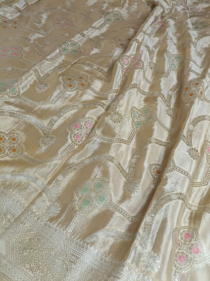 CREAM MEENAKARI PURE KHADDI CHIFFON SAREE