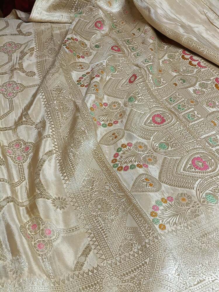 CREAM MEENAKARI PURE KHADDI CHIFFON SAREE