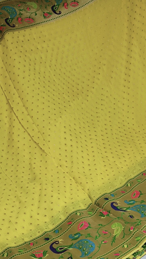 LEMON YELLOW PAITHANI BUTI PURE BANARASI KHADDI GEORGETTE SAREE