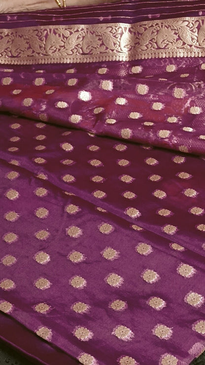 WINE MEENAKARI MANGO MOTIFS BANARASI ORGANZA SAREE